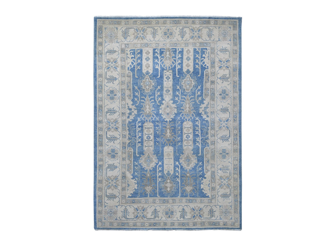 6'0" x 8'7" New Hand Knotted Blue Wool Rectangle Oriental Rug - MOA10221785