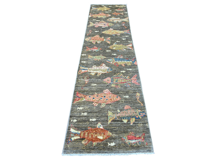 2'6" x 9'10" New Hand Knotted Brown Wool Runner Oriental Rug - MOA10221788