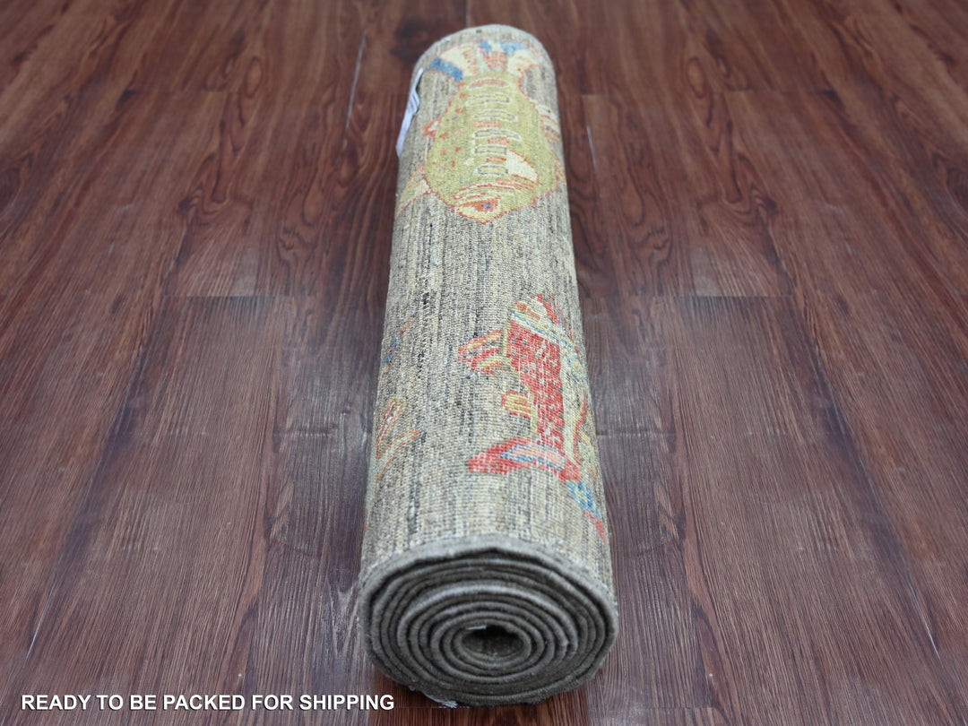 2'6" x 9'10" New Hand Knotted Brown Wool Runner Oriental Rug - MOA10221788