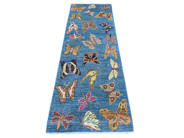 2'8" x 7'10" New Hand Knotted Blue Wool Runner Oriental Rug - MOA10221789