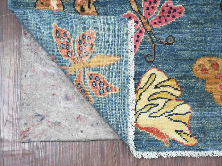 2'8" x 7'10" New Hand Knotted Blue Wool Runner Oriental Rug - MOA10221789