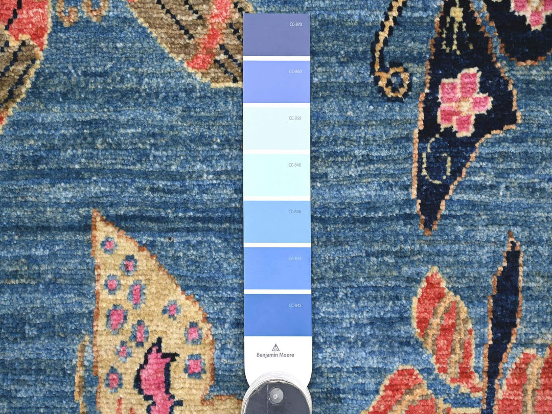2'8" x 7'10" New Hand Knotted Blue Wool Runner Oriental Rug - MOA10221789