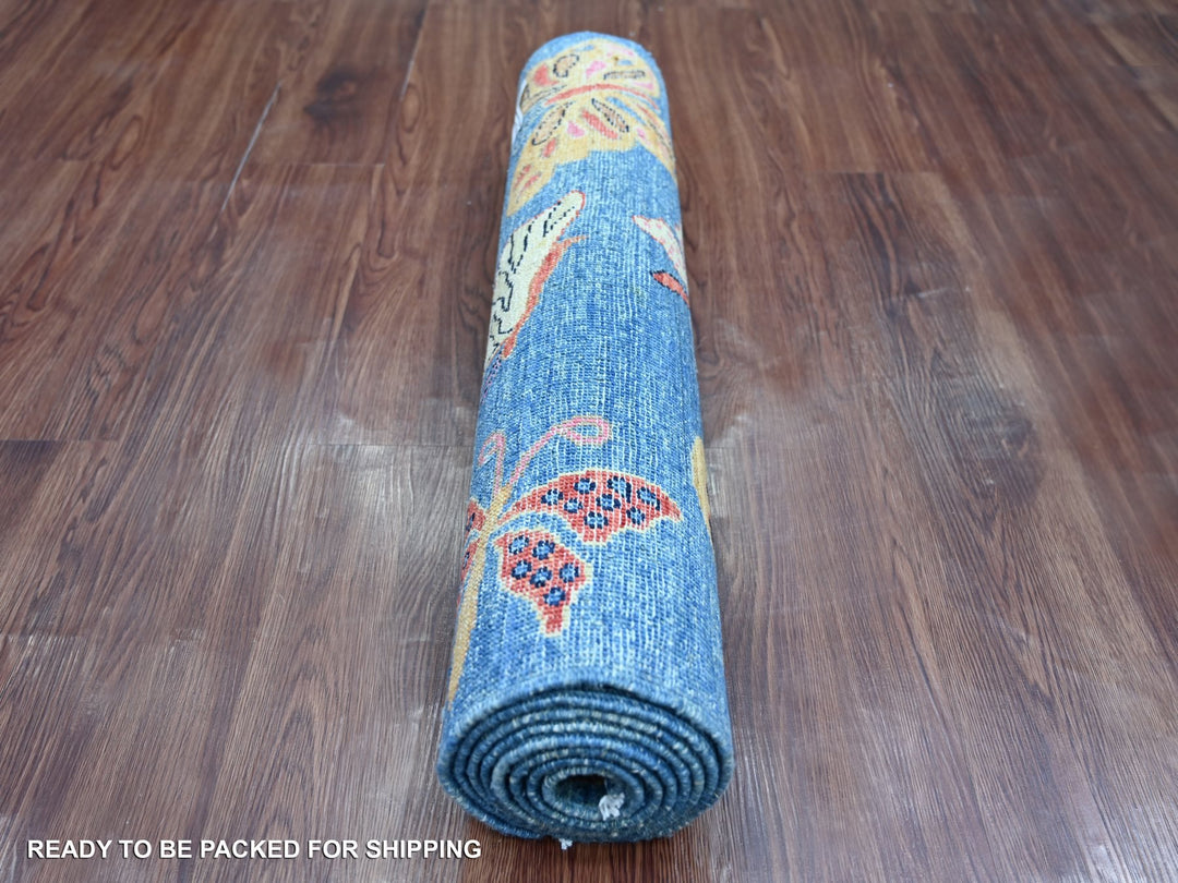 2'8" x 7'10" New Hand Knotted Blue Wool Runner Oriental Rug - MOA10221789
