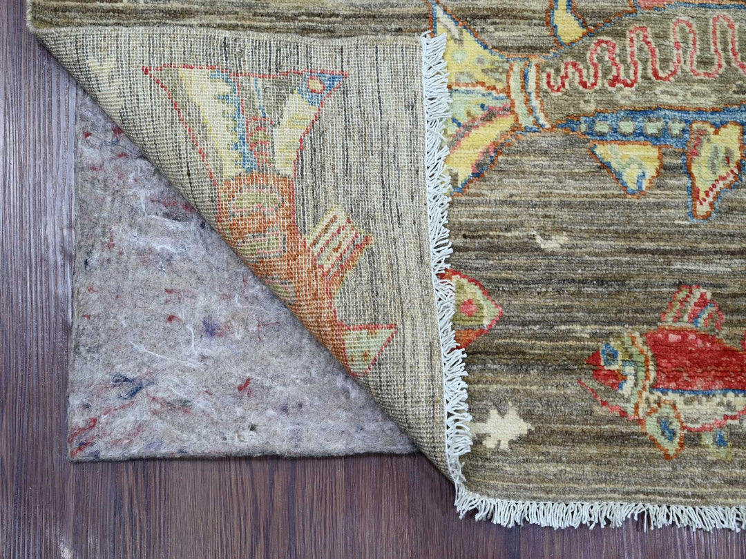 2'7" x 11'7" New Hand Knotted Grey Wool Runner Oriental Rug - MOA10221790