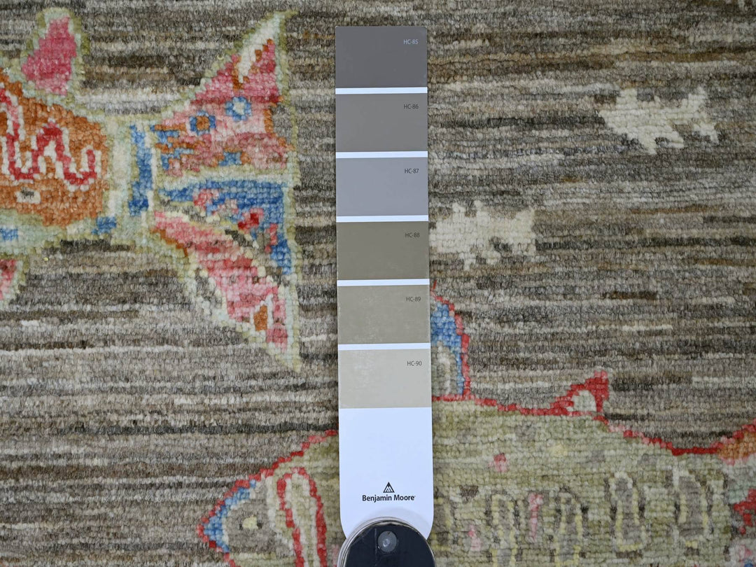 2'7" x 11'7" New Hand Knotted Grey Wool Runner Oriental Rug - MOA10221790