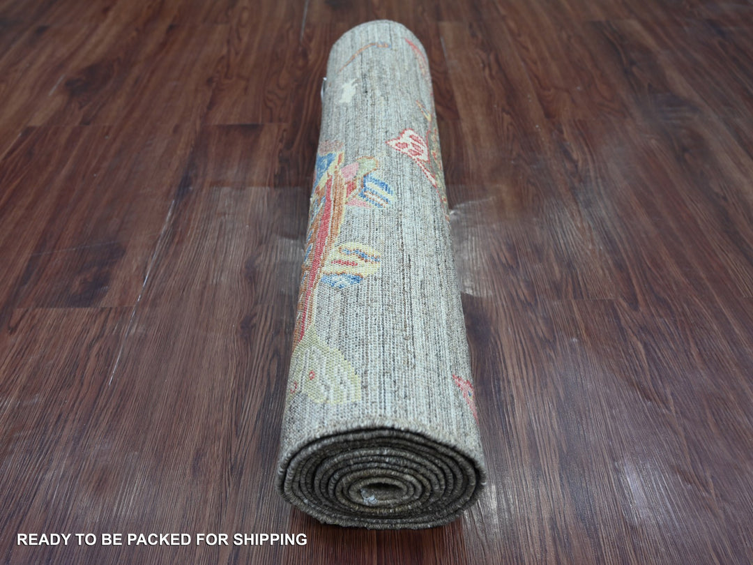 2'7" x 11'7" New Hand Knotted Grey Wool Runner Oriental Rug - MOA10221790