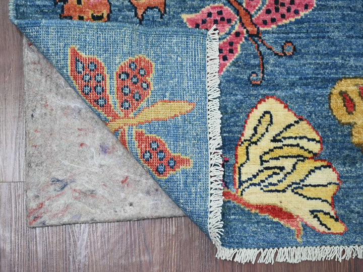 2'8" x 5'8" New Hand Knotted Blue Wool Runner Oriental Rug - MOA10221791