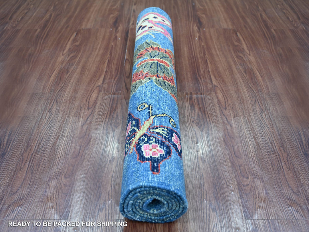 2'8" x 5'8" New Hand Knotted Blue Wool Runner Oriental Rug - MOA10221791