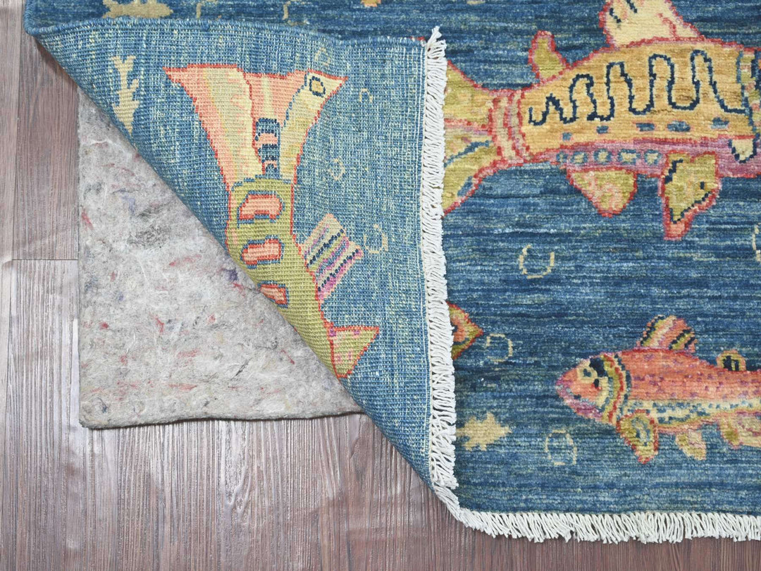 2'7" x 7'10" New Hand Knotted Blue Wool Runner Oriental Rug - MOA10221792