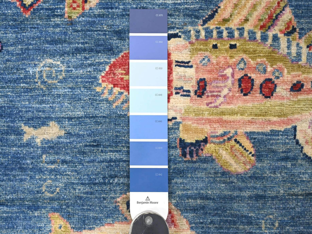 2'7" x 7'10" New Hand Knotted Blue Wool Runner Oriental Rug - MOA10221792
