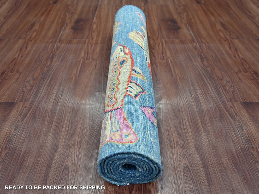 2'7" x 7'10" New Hand Knotted Blue Wool Runner Oriental Rug - MOA10221792
