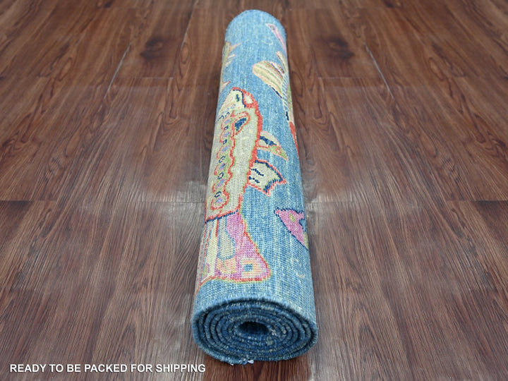 2'7" x 7'10" New Hand Knotted Blue Wool Runner Oriental Rug - MOA10221792