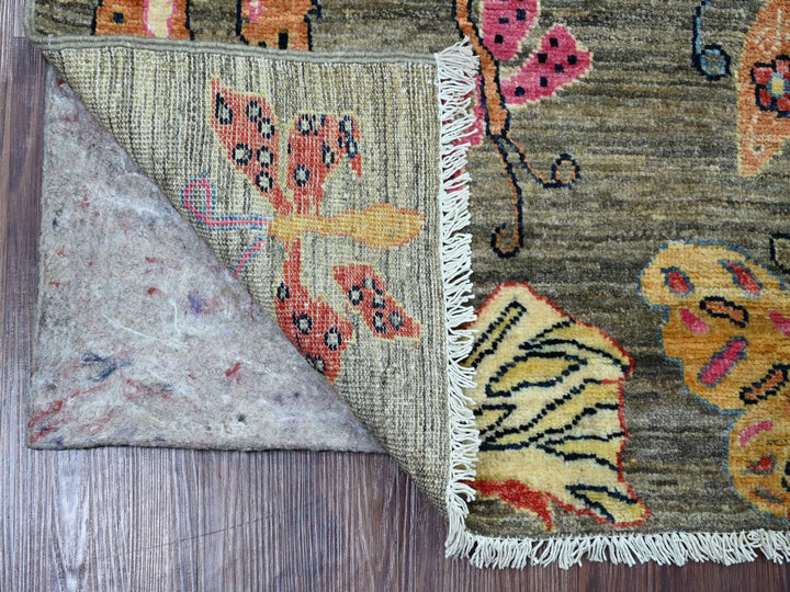 2'5" x 5'9" New Hand Knotted Grey Wool Runner Oriental Rug - MOA10221793