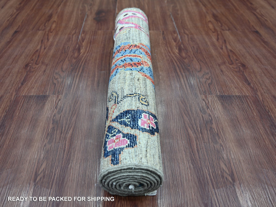 2'5" x 5'9" New Hand Knotted Grey Wool Runner Oriental Rug - MOA10221793