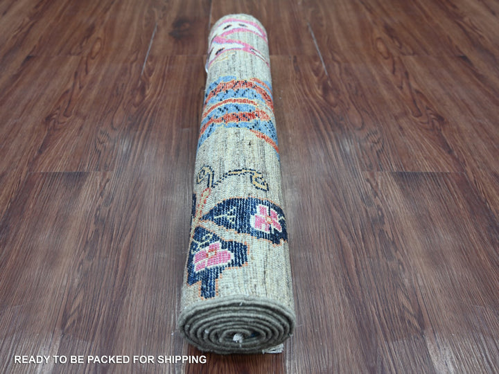 2'5" x 5'9" New Hand Knotted Grey Wool Runner Oriental Rug - MOA10221793