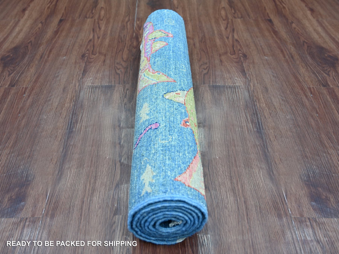 2'6" x 6'2" New Hand Knotted Blue Wool Runner Oriental Rug - MOA10221794