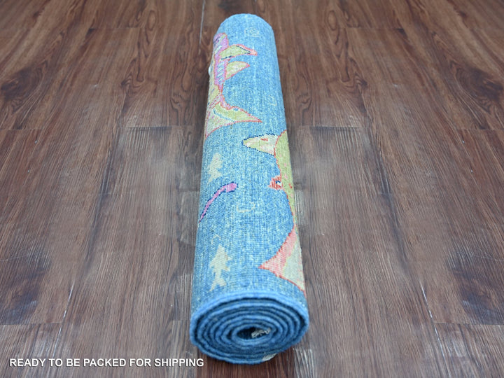 2'6" x 6'2" New Hand Knotted Blue Wool Runner Oriental Rug - MOA10221794