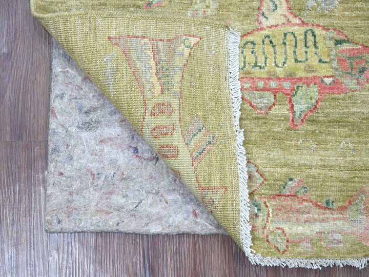 1'11" x 2'9" New Hand Knotted Green Wool Rectangle Oriental Rug - MOA10221796