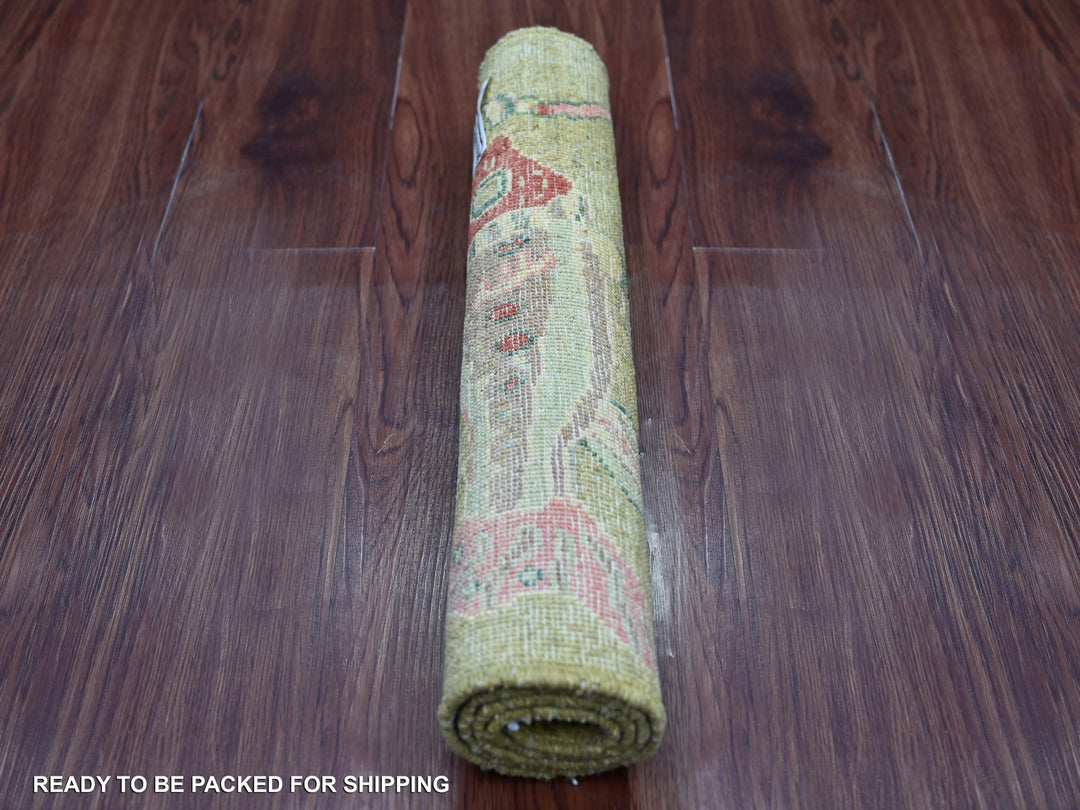 1'11" x 2'9" New Hand Knotted Green Wool Rectangle Oriental Rug - MOA10221796