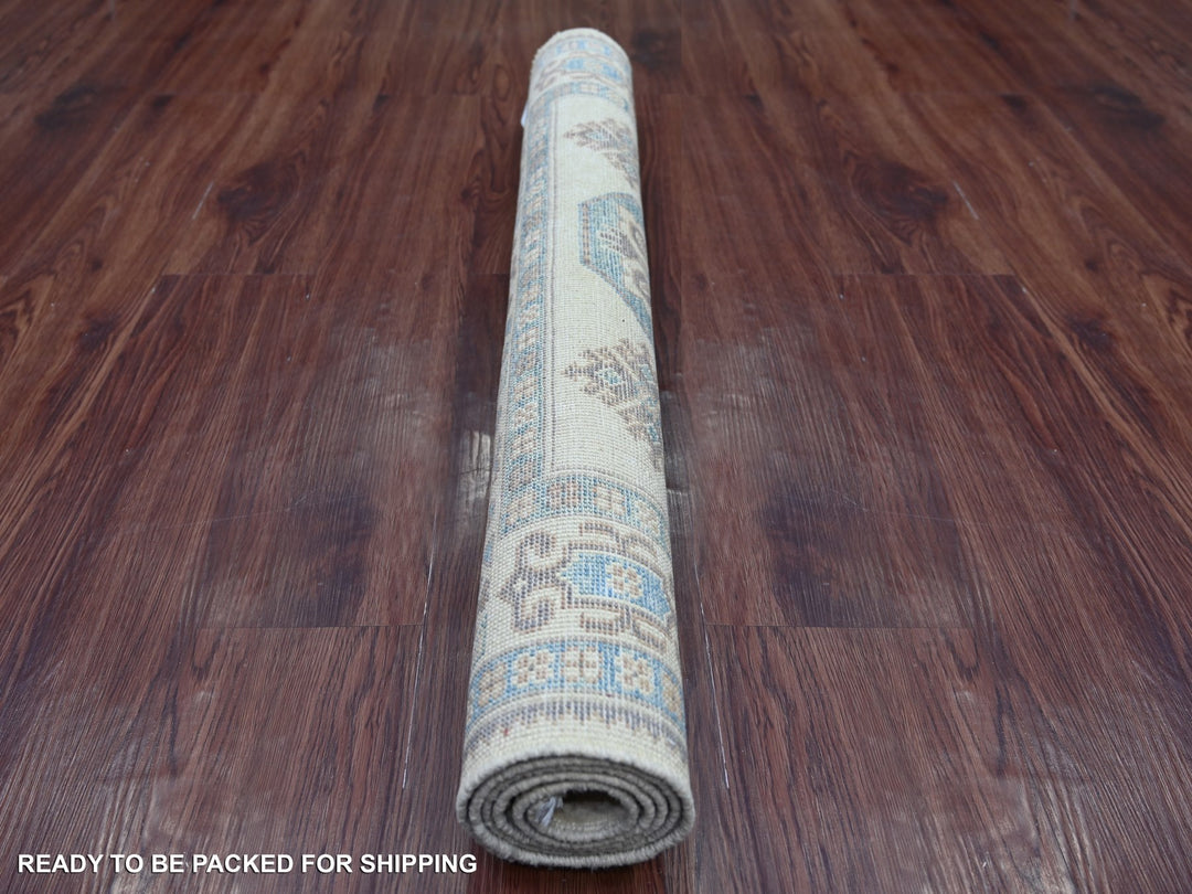 3'3" x 4'7" New Hand Knotted Ivory Wool Rectangle Oriental Rug - MOA10221800