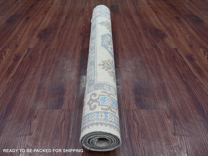 3'3" x 4'7" New Hand Knotted Ivory Wool Rectangle Oriental Rug - MOA10221800