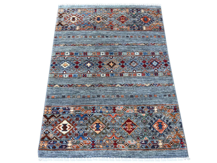 3'1" x 4'3" New Hand Knotted Grey Wool Rectangle Oriental Rug - MOA10221813