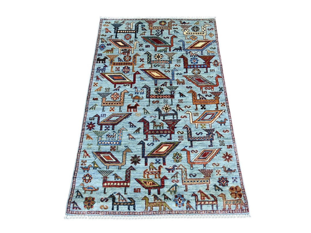 3'2" x 4'11" New Hand Knotted Blue Wool Rectangle Oriental Rug - MOA10221814