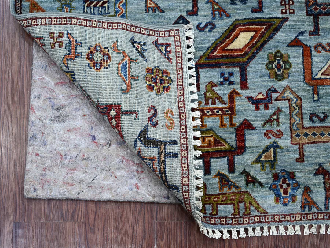 3'2" x 4'11" New Hand Knotted Blue Wool Rectangle Oriental Rug - MOA10221814