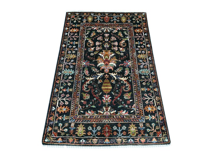 3'3" x 4'11" New Hand Knotted Black Wool Rectangle Oriental Rug - MOA10221815