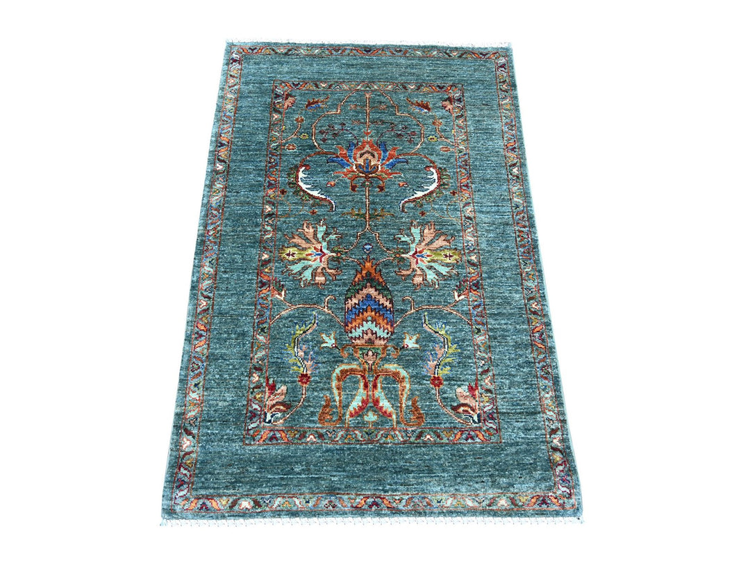 2'10" x 4'3" New Hand Knotted Blue Wool Rectangle Oriental Rug - MOA10221819
