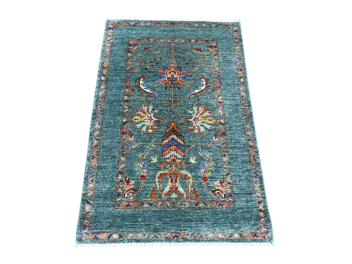 2'10" x 4'3" New Hand Knotted Blue Wool Rectangle Oriental Rug - MOA10221819