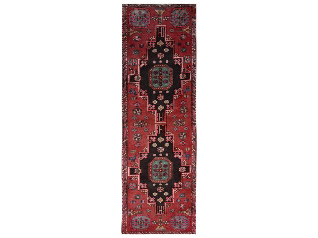 3'0" x 9'9" Vintage Hand Knotted Red Wool Runner Oriental Rug - MOA1022181