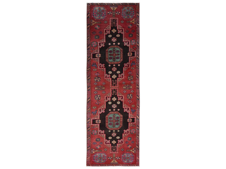 3'0" x 9'9" Vintage Hand Knotted Red Wool Runner Oriental Rug - MOA1022181