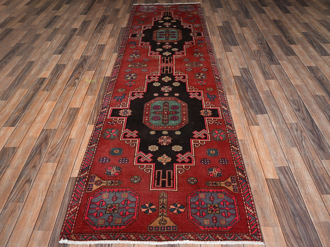 3'0" x 9'9" Vintage Hand Knotted Red Wool Runner Oriental Rug - MOA1022181