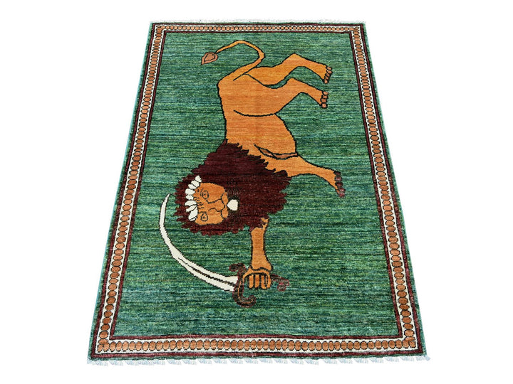 3'5" x 4'10" New Hand Knotted Green Wool Rectangle Oriental Rug - MOA10221821
