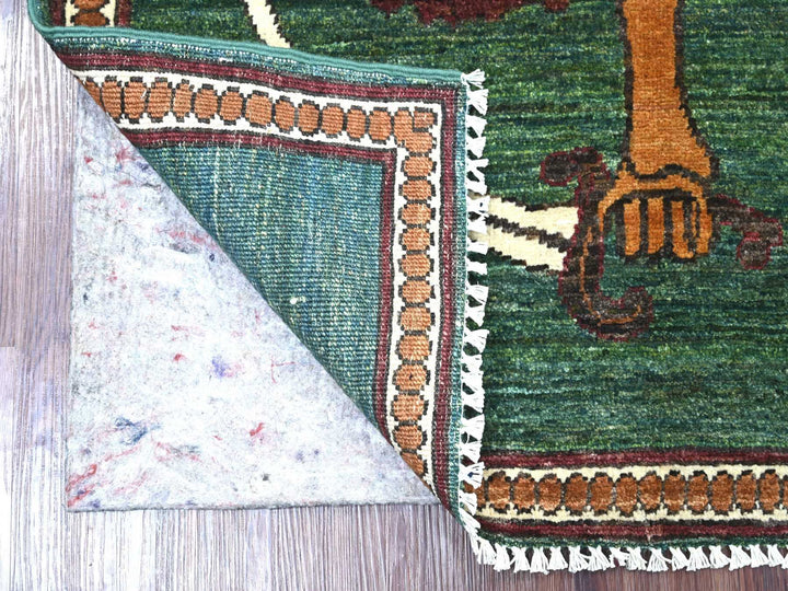 3'5" x 4'10" New Hand Knotted Green Wool Rectangle Oriental Rug - MOA10221821