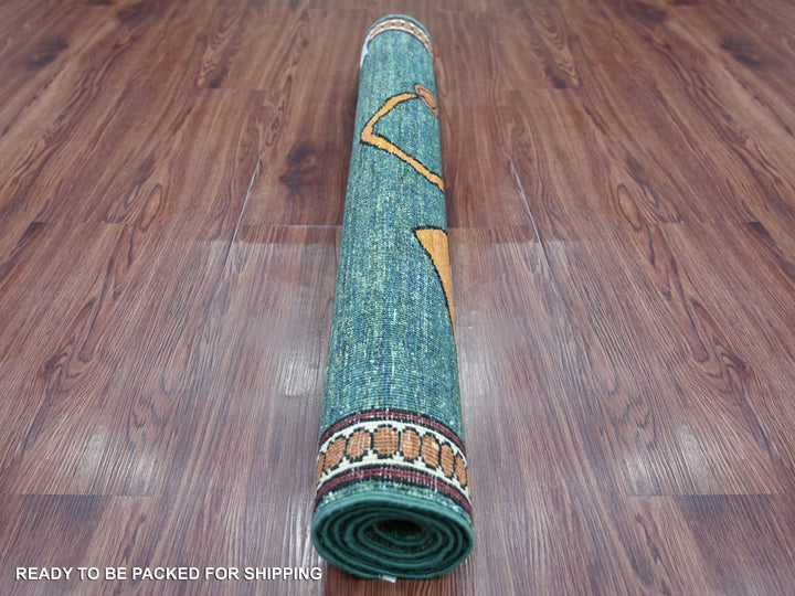 3'5" x 4'10" New Hand Knotted Green Wool Rectangle Oriental Rug - MOA10221821