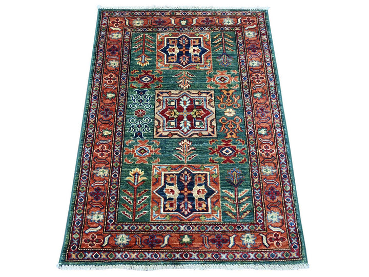 2'10" x 4'0" New Hand Knotted Green Wool Rectangle Oriental Rug - MOA10221824