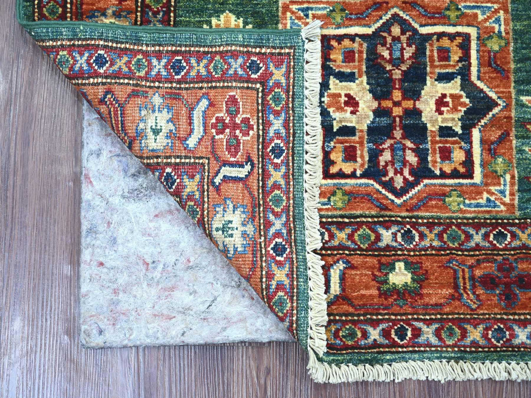 2'10" x 4'0" New Hand Knotted Green Wool Rectangle Oriental Rug - MOA10221824