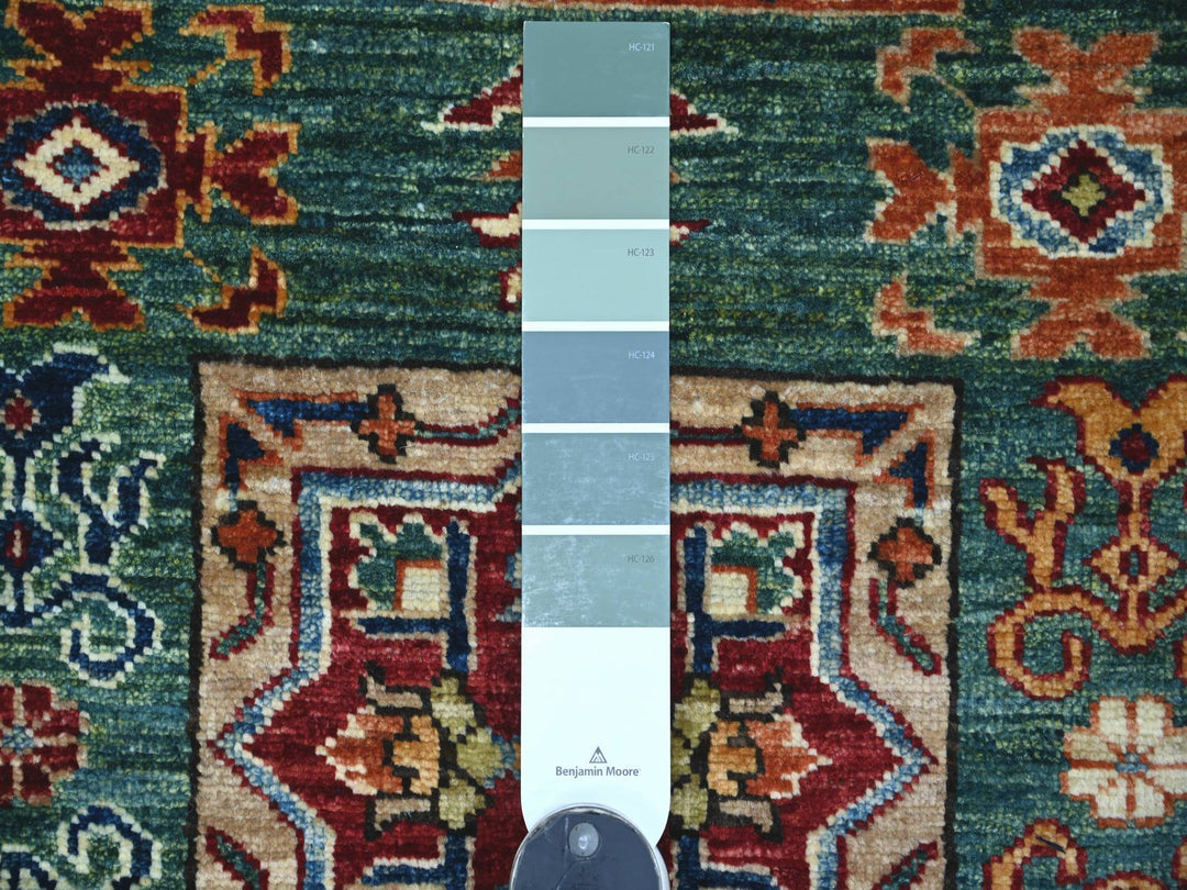 2'10" x 4'0" New Hand Knotted Green Wool Rectangle Oriental Rug - MOA10221824