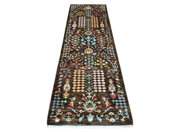 2'8" x 8'3" New Hand Knotted Brown Wool Runner Oriental Rug - MOA10221825