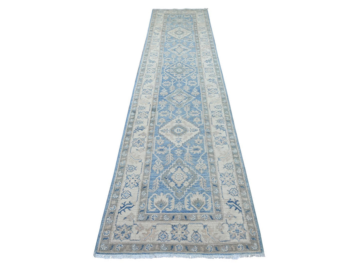 2'11" x 12'7" New Hand Knotted Blue Wool Runner Oriental Rug - MOA10221827