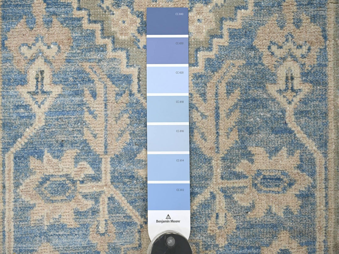 2'11" x 12'7" New Hand Knotted Blue Wool Runner Oriental Rug - MOA10221827