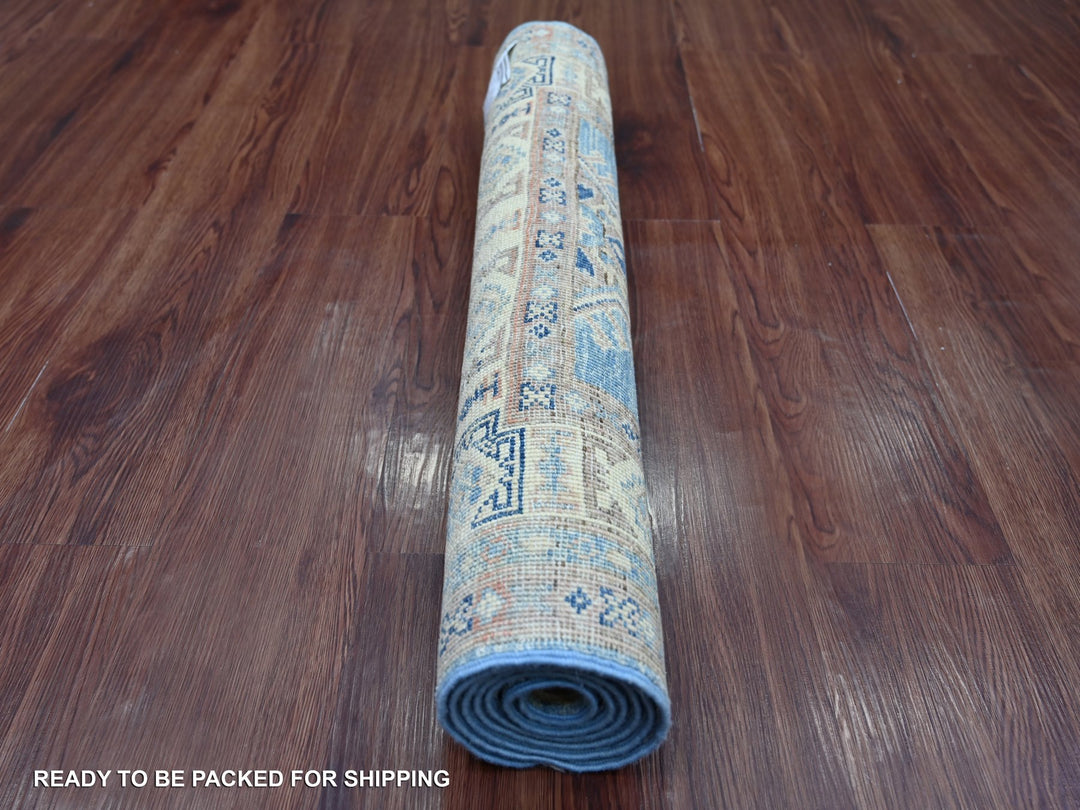 2'9" x 5'5" New Hand Knotted Blue Wool Runner Oriental Rug - MOA10221828