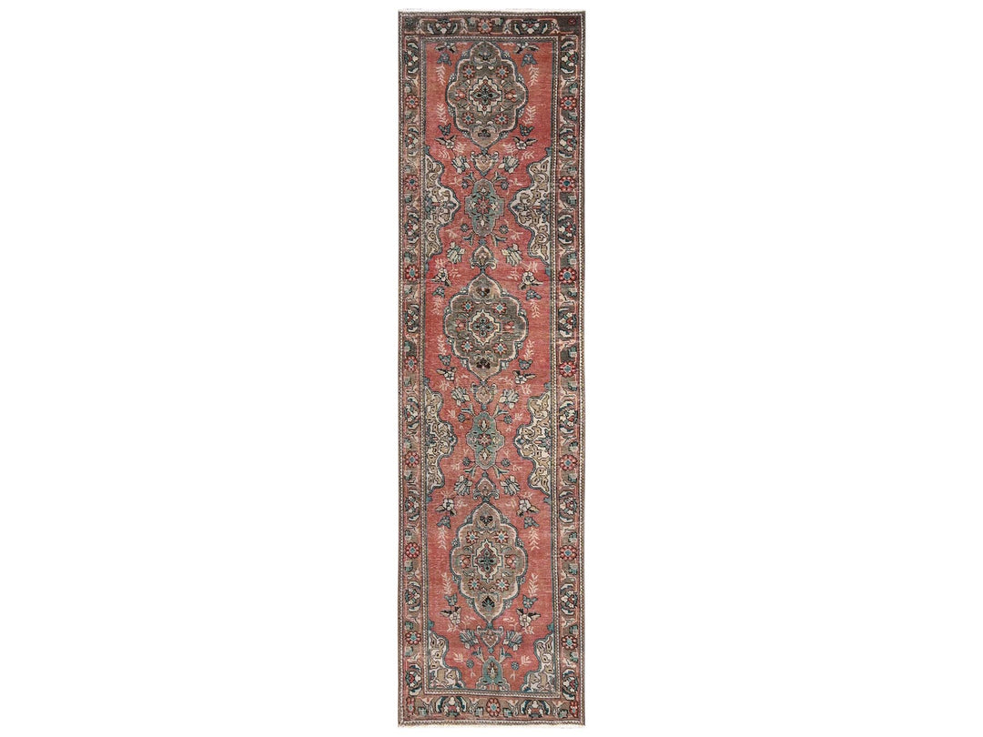 2'8" x 10'6" Vintage Hand Knotted Orange Wool Runner Oriental Rug - MOA1022182