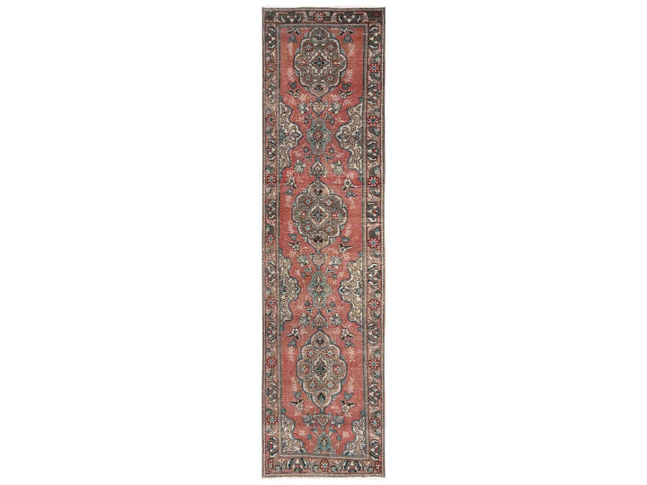 2'8" x 10'6" Vintage Hand Knotted Orange Wool Runner Oriental Rug - MOA1022182