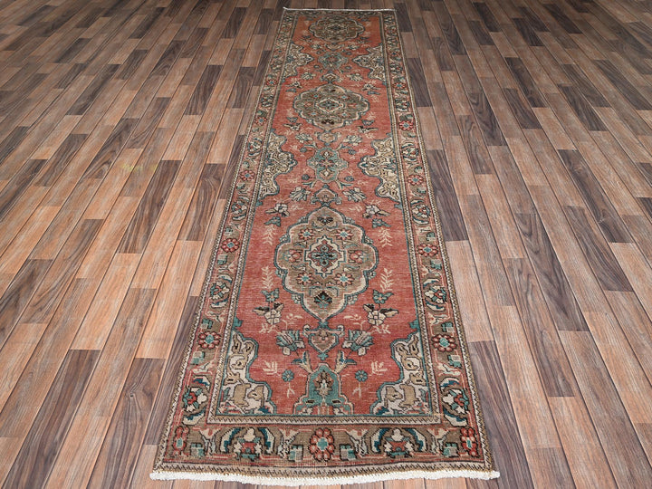 2'8" x 10'6" Vintage Hand Knotted Orange Wool Runner Oriental Rug - MOA1022182