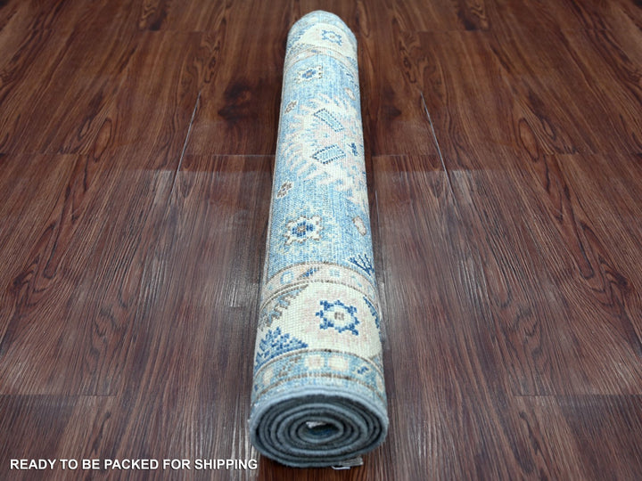 2'7" x 6'4" New Hand Knotted Blue Wool Runner Oriental Rug - MOA10221831