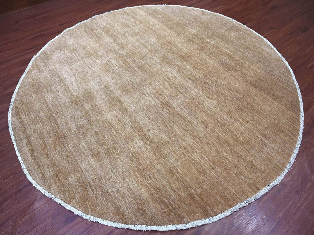 9'8" x 9'9" New Hand Knotted Brown Wool Round Oriental Rug - MOA10221835
