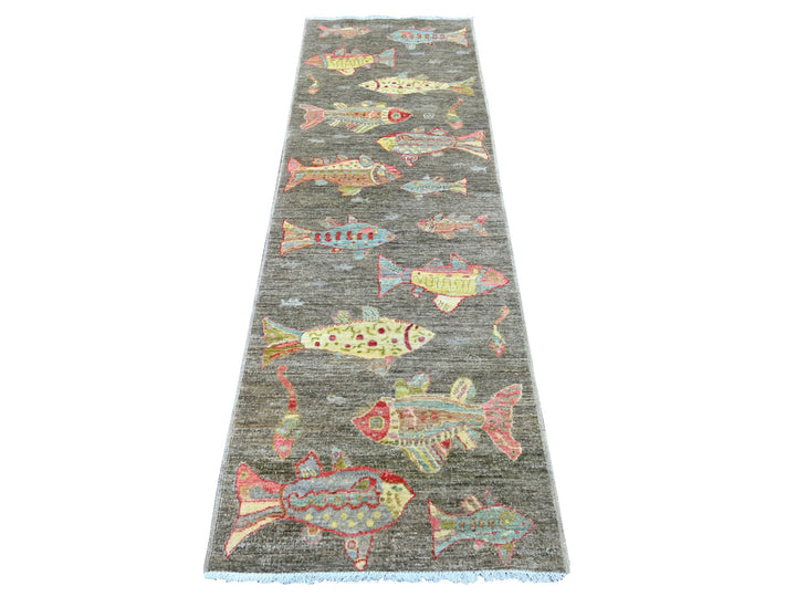 2'6" x 7'10" New Hand Knotted Brown Wool Runner Oriental Rug - MOA10221838